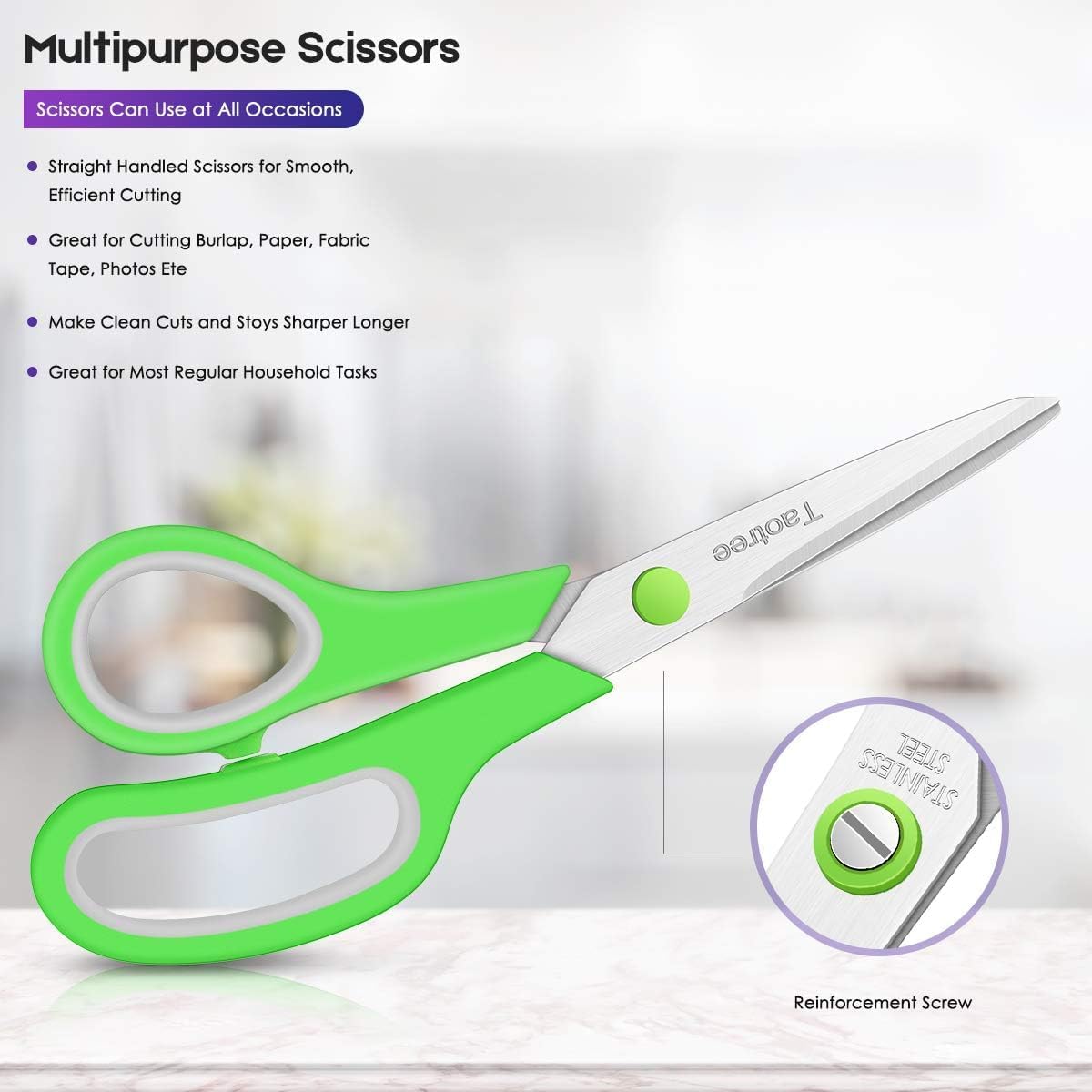 Scissors Bulk Set of 24-Pack, Taotree 8" Scissors All Purpose Comfort Grip Sharp Shears for Office School Supplies, High/Middle School Student Teacher Home Art Craft Sewing Fabric, Scrapbook Supplies