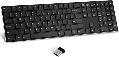 K01R Wireless Keyboard, 2.4G Slim and Compact Wireless Keyboard with Numeric Keypad, Long Battery Life, Lag-Free for PC Laptop Computer Windows, Black