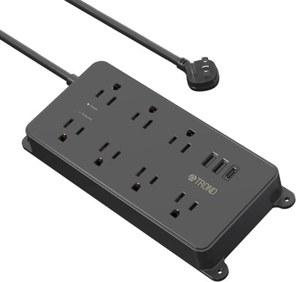 TROND Power Strip Surge Protector, 7 Widely-Spaced Outlets, 2 USB-A & 1 USB-C, ETL Listed, Flat Plug 5ft Extension Cord, Wall Mountable, 1700J, 14AWG Heavy Duty, for Home Office Garage, Black