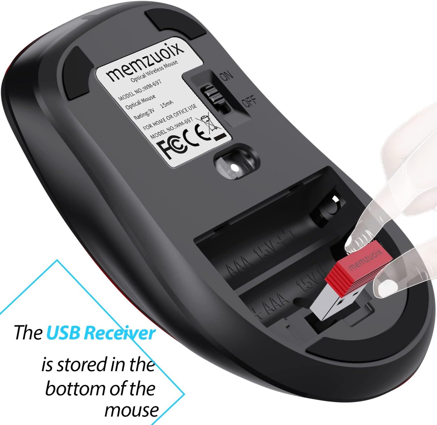 memzuoix 2.4G Wireless Mouse, 1400 DPI Computer Mouse with USB Receiver, Portable Wireless USB Mice Battery Powered Cordless Mice for Laptop, PC, Desktop, 5 Buttons (Black)