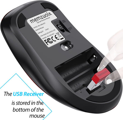 memzuoix 2.4G Wireless Mouse, 1400 DPI Computer Mouse with USB Receiver, Portable Wireless USB Mice Battery Powered Cordless Mice for Laptop, PC, Desktop, 5 Buttons (Black)