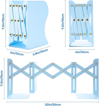 M&G Adjustable Bookends Book Ends for Shelves, Metal Bookend for Heavy Books, Desk Magazine File Organizer Holder Extends up to 20in, Book Stopper for Home, Office, Classroom (Blue)