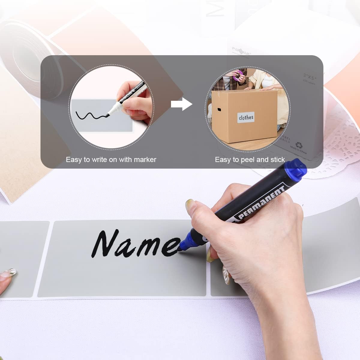 PARLAIM 3 X 5 Inch Rectangle Adhesive Color Coding Stickers,Square Grey Inventory Stickers -250 Per Dispenser Box（Grey）