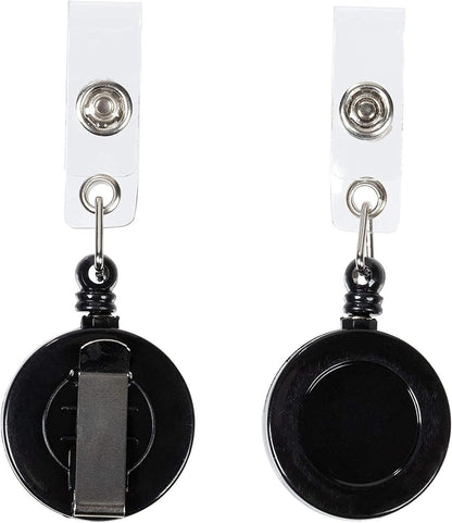 Juvale Badge Reels - 100 Pack, Black, 26.5 in Nylon Cord - Retractable Badge Reel & ID Card Holder Clips & Name Tag Holder for Nurses & Teachers