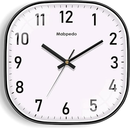 Wall Clocks Battery Operated, 12 Inch Silent Wall Clock, Non Ticking Square Analog Decorative Wall Clocks for Bedroom Living Room Office Home Gym Porch Decor Indoor Outdoor Clock, Black