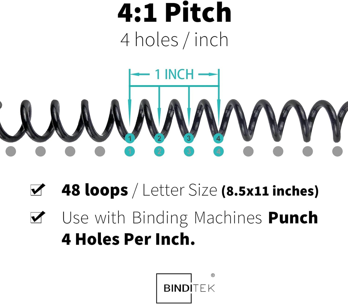 Binditek 200 Pack Plastic Spiral Binding Coils, 6mm(1/4"), 30 Sheet Capacity, 4:1 Pitch, Black, 48Loops, for Letter Size, for Students and Coworkers