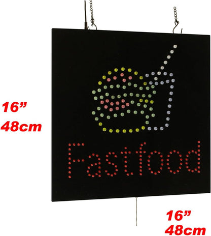 Fastfood Sign, 16"x16", 40x40cm, TOPKING, LED, Neon, Florescent, Signage, Signboard, Display, Billboard, Screen, Grand Opening, Gift