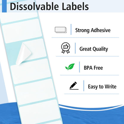 350 Blank Dissolvable Labels 1x2 Inch, White Washable Dissolvable Food Labels for Storage Containers, Canning, Jar, Bin (1 Roll - 350 Stickers)