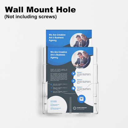 2 Pack Acrylic Brochure Holder 8.5 x 11 in, 2 Tier Brochure Display Stand with Removable Divider for 4 x 9 in Trifold Pamphlets, acrylic flyer holder 8.5 x 11 Stands for Flyer, Pamphlet, Magazine