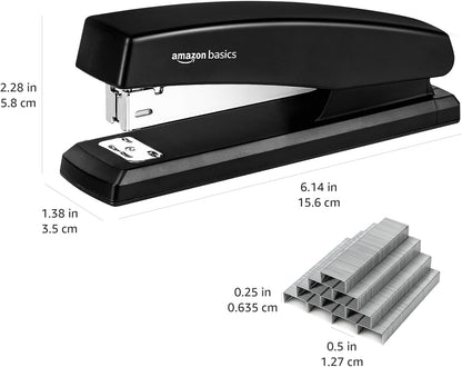 Amazon Basics Stapler with 1000 Staples, Office Stapler, 25 Sheet Capacity, Non-Slip, Black