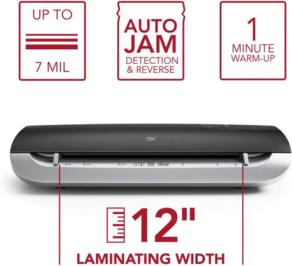GBC Thermal Laminator Machine, Fusion 3100L, 12 Inch, 1 Min Warm-up, 3-7 Mil, with 30 EZUse Laminating Pouches for Home, Office and Classroom, Black (1703076)