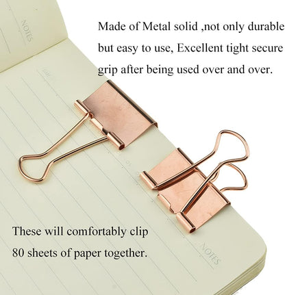HAHIYO Binder Clips Paper Clamp Spring Steel Sturdy Medium 1.26 inch Width 0.39 Inch Capacity No Sharp Edges Heavy Duty Tight Grip Reusable Rose Gold Metal Bright Finish for Home Office School 13 Pack