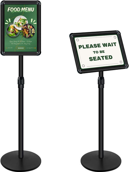 Heavy Duty Sign Holder Poster Stand 8.5"x 11" Floor Standing Sign Holder Adjustable Pedestal Sign Stand with Cast Iron Base for Display/ Advertisement (Black)