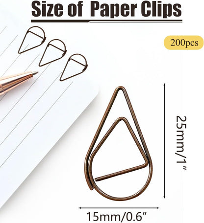 200 Pcs Teardrop Paper Clips Bulk,Stainless Steel Rust-Resistant Paperclips for Wedding Invitations, 3X Stronger Hold with Mirror Polish (Copper, 1inch)