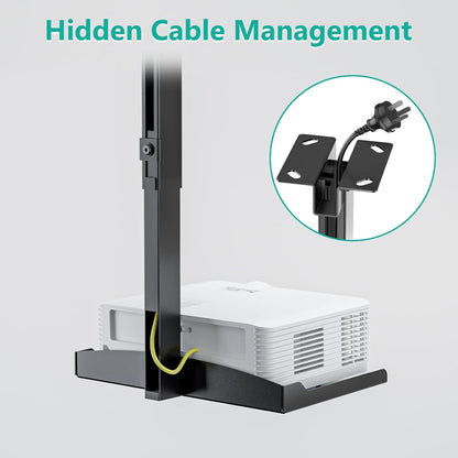 WALI Projector Ceiling Mount Tray，Projector Wall Mount Holds up to 22lbs, Height Adjustable Universal Projectors Mount, No Hole Installation, Hidden Cable Routing, Black(PM-005-B)