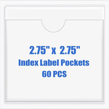 Origin-Joy 60 PCS Self Adhesive Index Card Pockets with Top Open, Clear Plastic Label Holder for Cards of Note, Library and Business, Adhesive Label Pockets & Card Holder (2.75 x 2.75 inch)