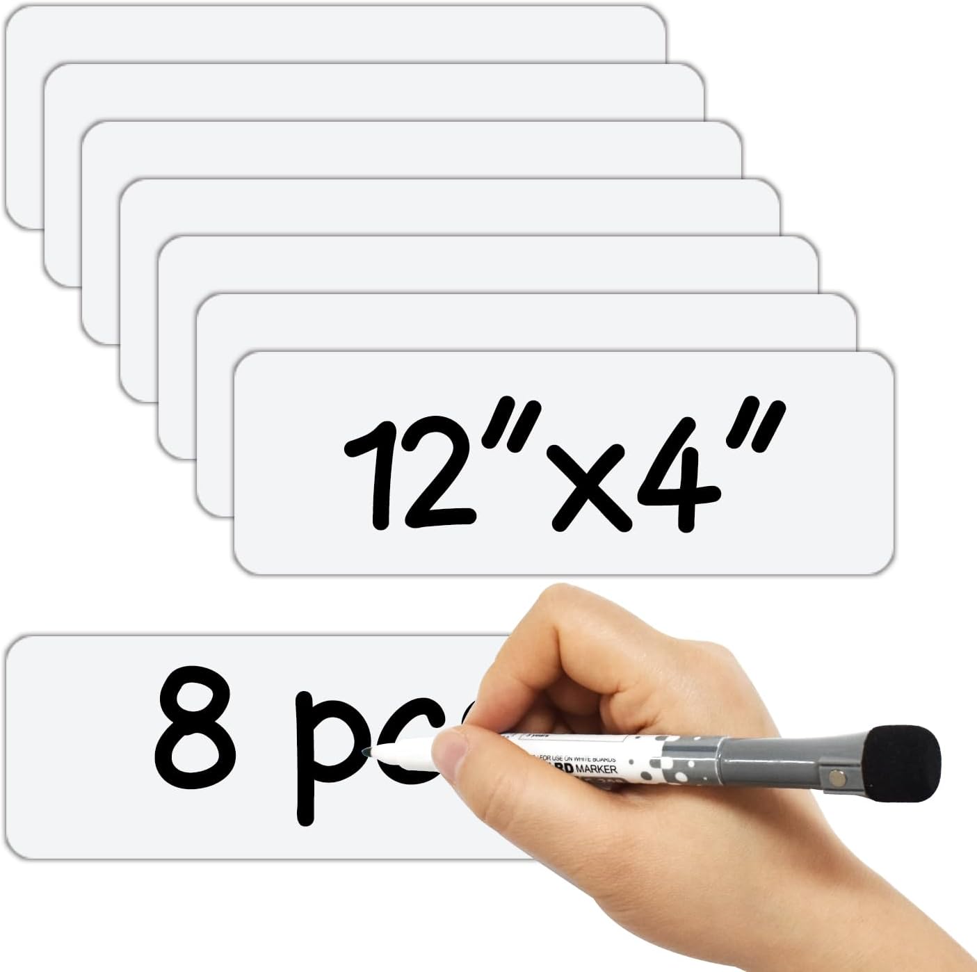 Larger Magnetic Dry Erase Labels 12"x 4" White, Big Dry Erase Magnetic Labels for Whiteboards, Fridge, School Classroom, Pack of 10