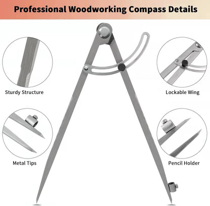 20 inch Compass for Woodworking, Compass for Geometry, Precision Woodworking Compass with Wing Divider and Pencil Holder, Large Compass for Geometry, Woodworking Compass, Drafting, Drawing Compass