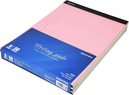 Mintra Office Legal Pads, ((Basic 6pk - (Pastel Version #2), 8.5in x 11in, Wide Ruled))