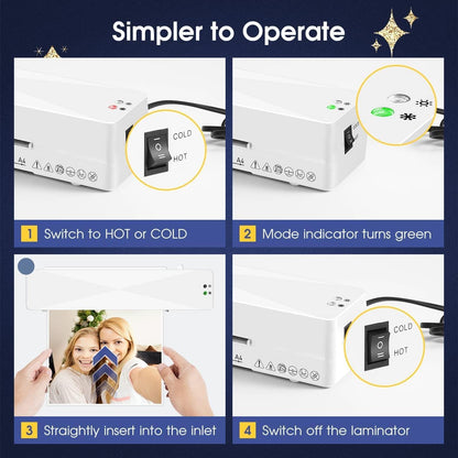 Crenova Laminator Machine with 10 Laminating Sheets, A4 Laminating Machine Hot & Cold with Fast Warm Technology, Thermal Laminator 9 Inch for Home Office School Business White