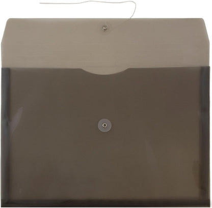 JAM PAPER Plastic Envelopes with Button & String Tie Closure - Legal Booklet - 9 3/4 x 14 1/2 - Smoke Gray - 12/Pack