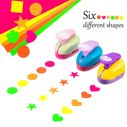 CHENGU 16 Pcs Craft Holes Punch Paper Punchers Scrapbook Punches with Craft Sticker Paper, Round, Star, Square, Heart, Flower, Wave Circle Shape(1 Inch,Multiple Styles)