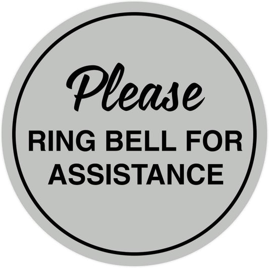 Signs ByLITA Circle Please Ring Bell For Assistance Wall or Door Sign | Easy Installation | Front Desk Reception Sign (Lt Gray) - X-large (5 Pack)