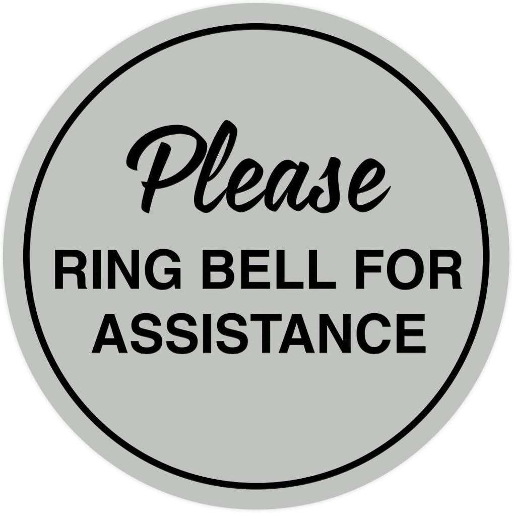 Signs ByLITA Circle Please Ring Bell For Assistance Wall or Door Sign | Easy Installation | Front Desk Reception Sign (Lt Gray) - Small (1 Pack)