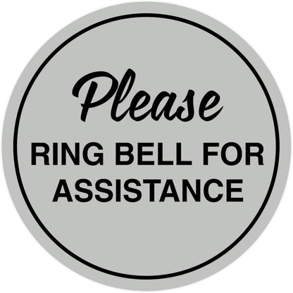 Signs ByLITA Circle Please Ring Bell For Assistance Wall or Door Sign | Easy Installation | Front Desk Reception Sign (Lt Gray) - Small (5 Pack)