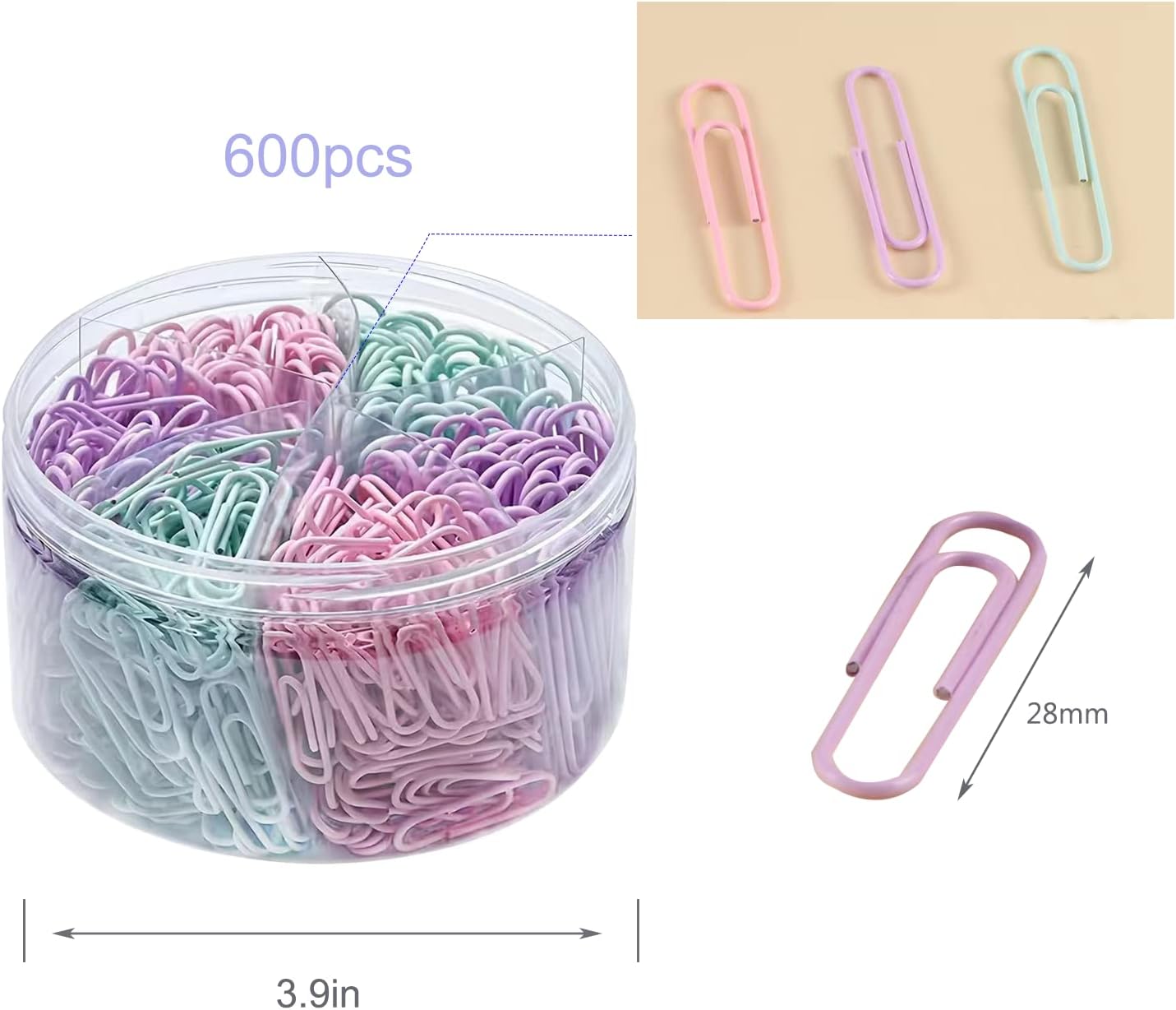 Macaron Colored Paper Clips, 1.1" Medium Paper Clip（28mm, 600pcs Paperclips for Office Supplies and Organization