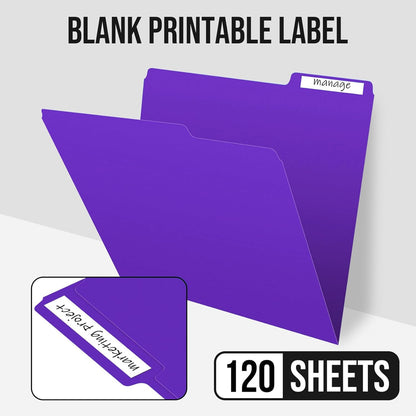 File Folders,IntoJoy 120 Pack Colored File Folder Letter Size, 1/3 Cut Tab Filing Folders for Office School Business File Document Organization,Purple
