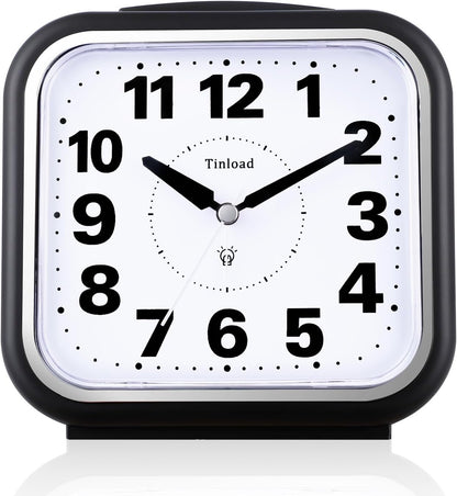5.5" Large No Ticking Analog Alarm Clock,Silent Readable for Seniors,Easy to Set,Gradual Rise Alarm,Big Numbers,Gentle Wake,Snooze, Lighted on Demand,Battery Operated,Black
