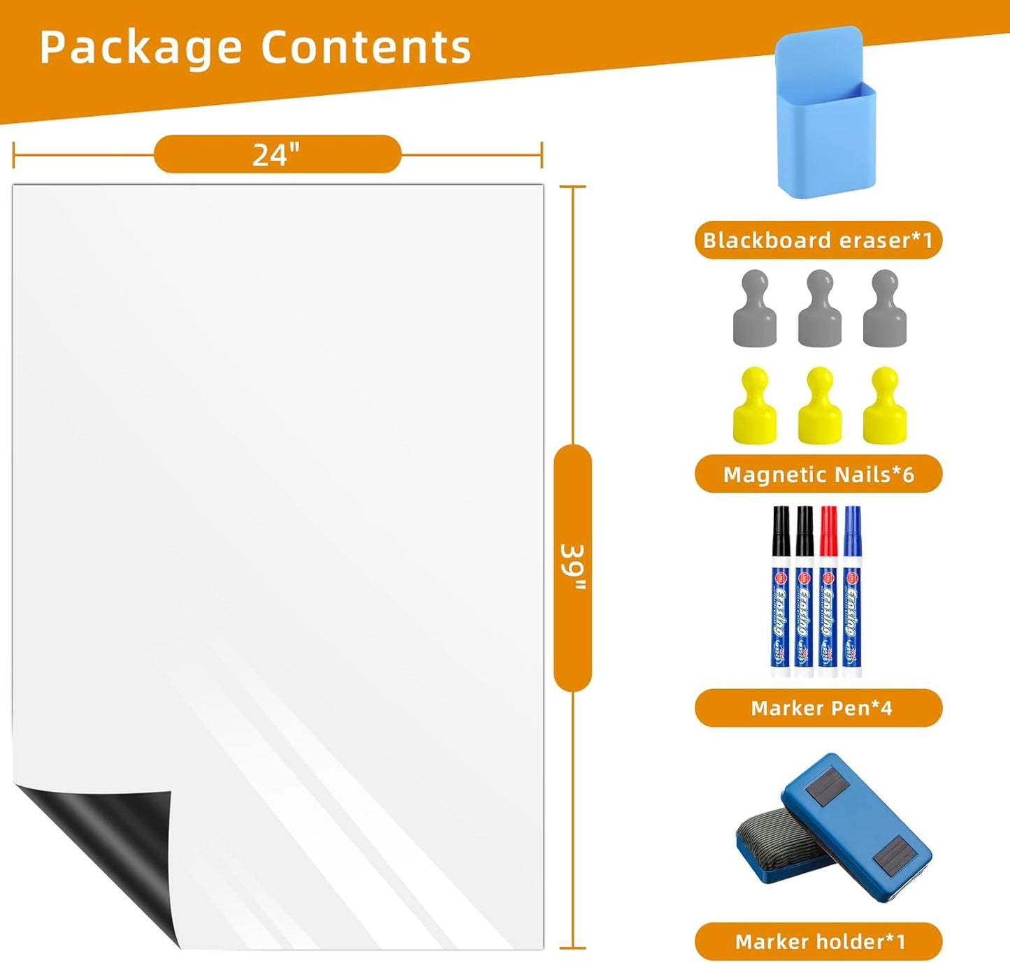 Magnetic Whiteboard Contact Paper, 24" x 39" Stick on Magnetic Dry Erase White Board Sticker on Wall, Easy to Write for Drawing, School, Office, Kitchen Fridge