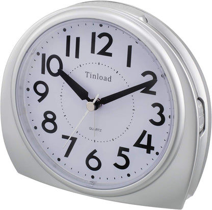 5.5" Large Analog Alarm Clock Silent Non Ticking, Gentle Wake, Beep Sounds, Increasing Volume, Battery Operated Snooze and Manual Light, Easy Set,Silver(Best for Elder)
