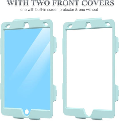 SEYMAC stock Case for iPad 9th/ 8th/ 7th Generation 10.2'', Shockproof with Screen Protector, Pencil Holder [360° Rotating Hand Strap] & Stand, for iPad 10.2 inch 2021-2019 (SkyBlue Camo)