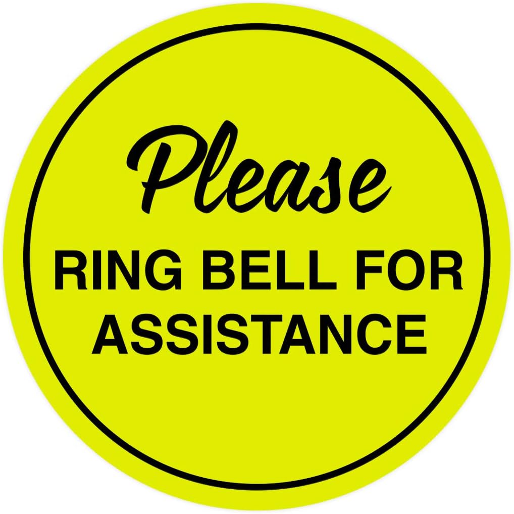 Signs ByLITA Circle Please Ring Bell For Assistance Wall or Door Sign | Easy Installation | Front Desk Reception Sign (Yellow/Black) - Medium (1 Pack)