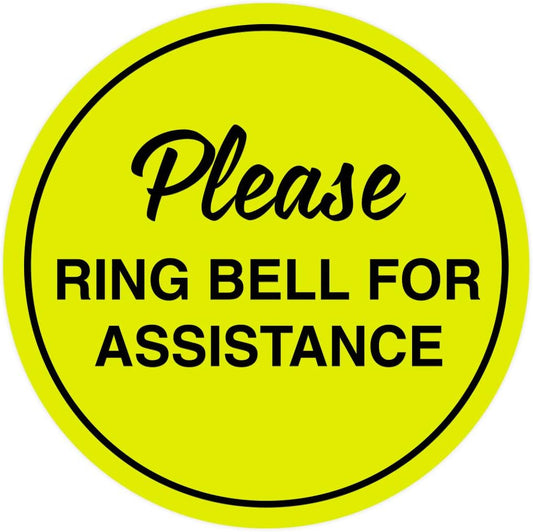 Signs ByLITA Circle Please Ring Bell For Assistance Wall or Door Sign | Easy Installation | Front Desk Reception Sign (Yellow/Black) - X-large (5 Pack)