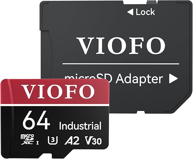 VIOFO 64GB Industrial Grade microSD Card, U3 A2 V30 High Speed Memory Card with Adapter, Support Ultra HD 4K Video Recording