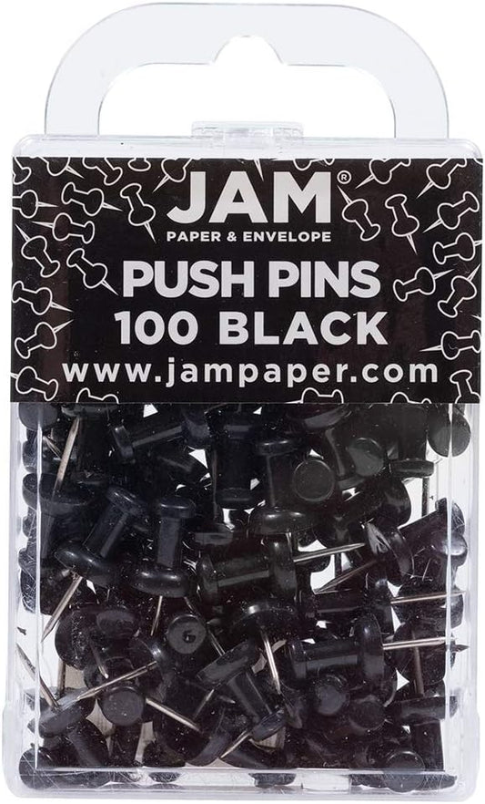 JAM PAPER Colorful Push Pins - Black Pushpins - 100/Pack
