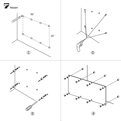 TOWON 8 x 4ft Glass Whiteboard Wall, Black Magnetic White Board Dry Erase 96 x 48 in, Big Glass Dry Erase Board with Multi-Color Markers, Strong Magnets, Pen Tray and Eraser, Frameless