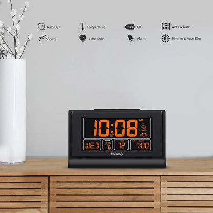 DreamSky Digital Alarm Clock with Battery Backup, 5 Inch Large Display, Auto Set Clock, USB Charging Ports, 12/24H