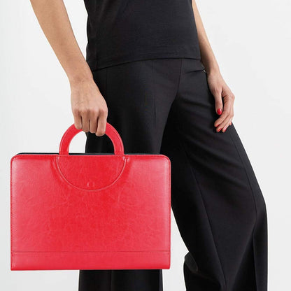 Darolin Zippered Leather Padfolio Portfolio with [Hidden Handle] and [Clipboard], Business Conference Portfolio Organizer Notepad Folder, Padfolio for Women/Men (Red)