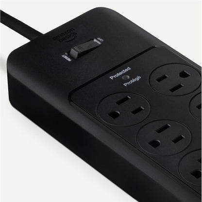Amazon Basics Surge Protector Power Strip, 12-Outlet, 4000 Joules, 8ft Extension Cord, Rectangle, for Home, Office, Gaming Room, Black