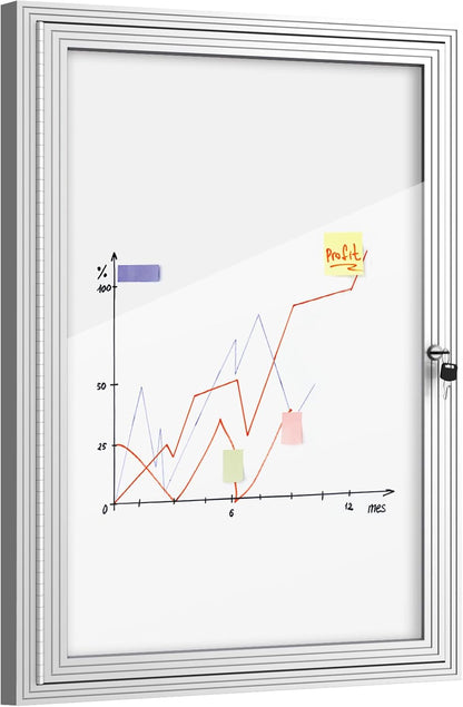 36"x24" Enclosed Bulletin Board, Outdoor Lockable Weather-Resistant Aluminum Noticeboard for School & Office, Silver Frame w/Magnetic Board