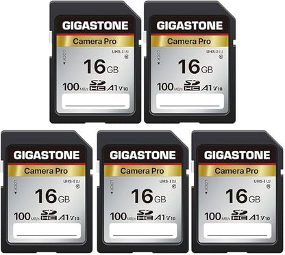 【5-Years Data Recovery】 GIGASTONE 16GB SD Card 5-Pack, Camera Pro, A1 V10 SDHC Memory Card Compatible with SPYPOINT TACTACAM Trail Camera, with 5 Mini Cases