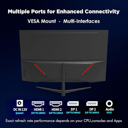 ZZA 32 Inch Curved Gaming Monitor, 240Hz High Refresh Rate, FHD 1920x1080P, Curved 1500R, HDMI 2.0/DP1.4, 1ms MPRT, HDR, FreeSync, VESA Compatible, Tilt Adjustable