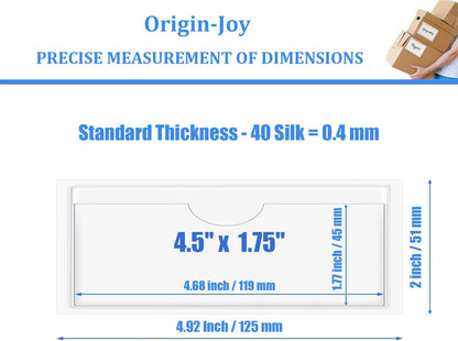 Origin-Joy 60 PCS Self Adhesive Index Card Pockets with Top Open, Clear Plastic Label Holder for Cards of Note, Library and Business, Adhesive Label Pockets & Card Holder (4.5 x 1.75 inch)