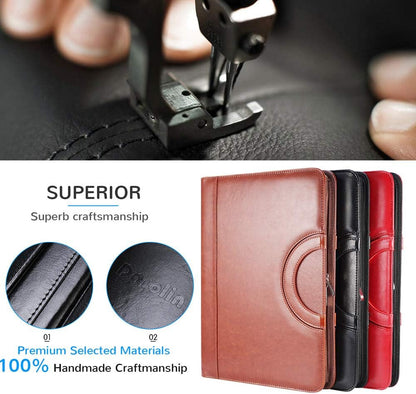 Darolin Zippered Leather Padfolio Portfolio with Hidden Handle and Clipboard, Business Conference Organizer Notepad Folder, Portfolio Bag, Padfolio for Women/Men (Black)