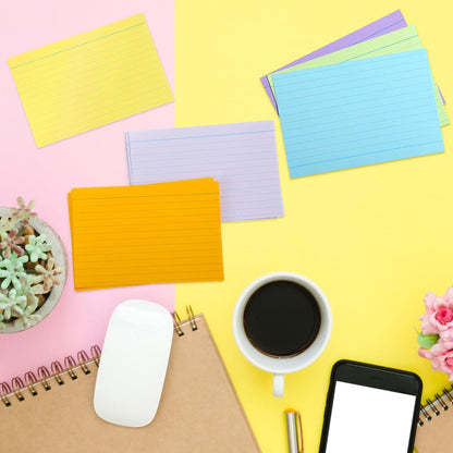 Fainne 2100 Pcs Colored Index Cards Bulk Neon Ruled Note Cards with Lines for Studying Rainbow Pad Index Notecards for Studying School Supply College Office(4 x 6 Inch,Light Color)