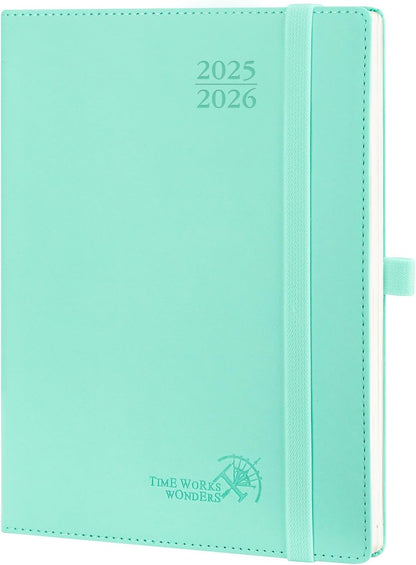 POPRUN Planner 2025-2026 (Medium - 6.5'' x 8.5'') Academic Weekly Calendar (July 2025 - June 2026) with Hourly Time Slots, Monthly Tabs, 100GSM Thick Papers, Leather Soft Cover - Green